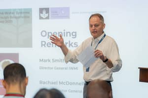 IWMI’s Mark Smith, Director General, gives opening remarks. Photo: Gunarathna Thisal/ Mantaray Films Workshop attendees from across the CGIAR centers pose for a photo.