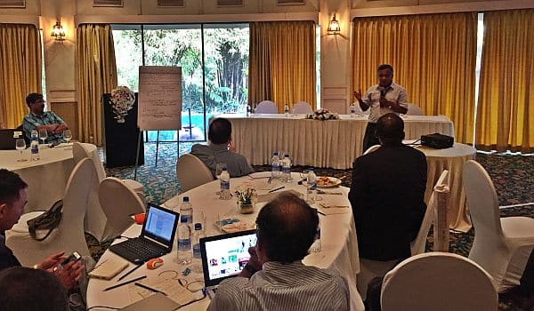 IWMI's Upali Amarasinghe giving the closing remarks outlining the areas in which IWMI could provide information to close the adaptation knowledge gaps.