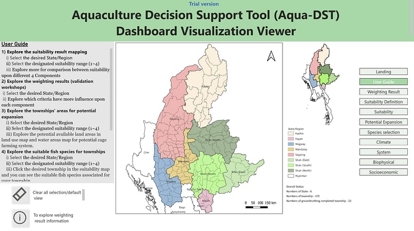 Aquaculture Decision Support Tool (Aqua-DST) dashboard visualization viewer. Graphic: IWMI